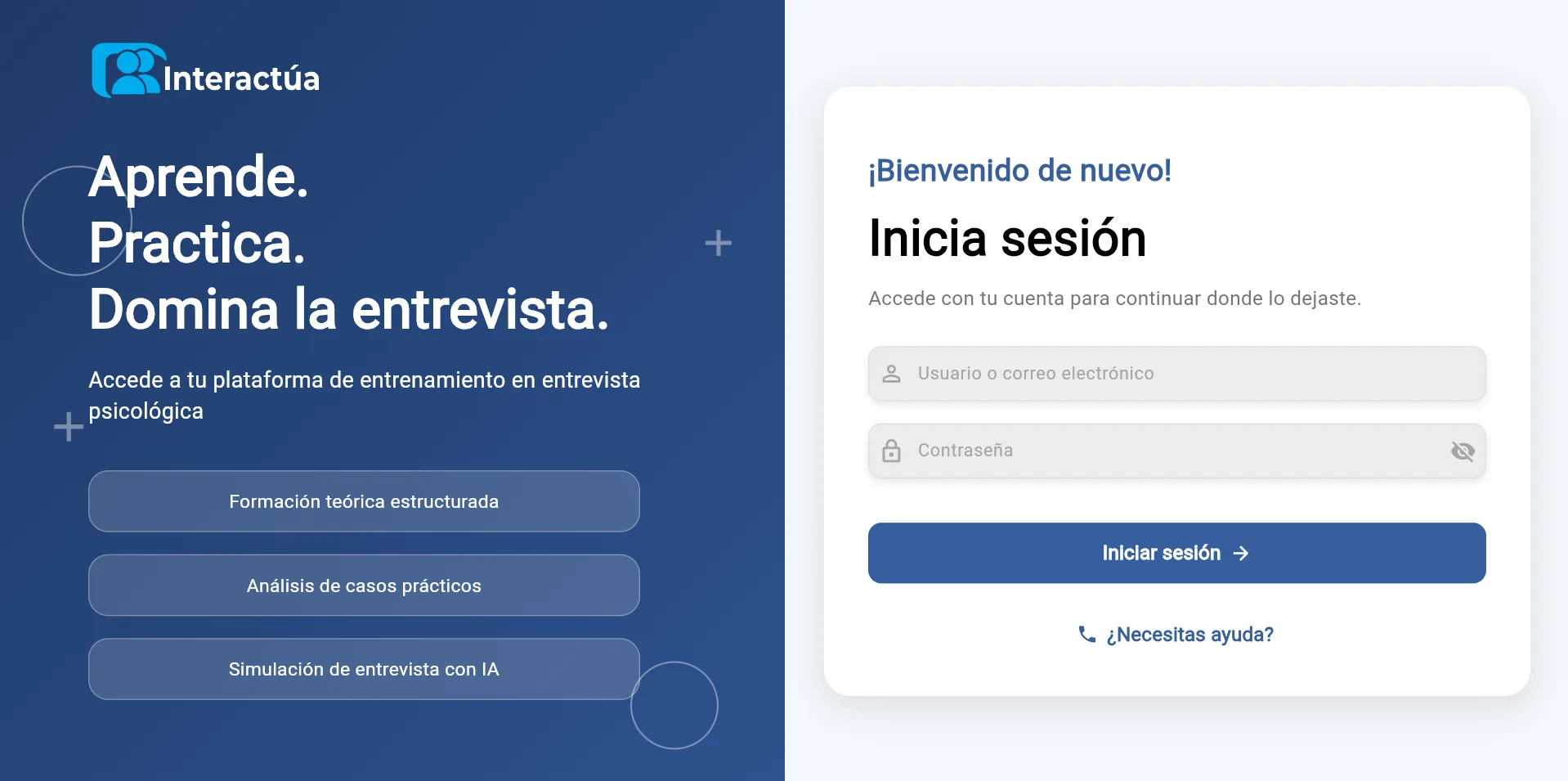 Pantalla de inicio de sesión de Interactúa